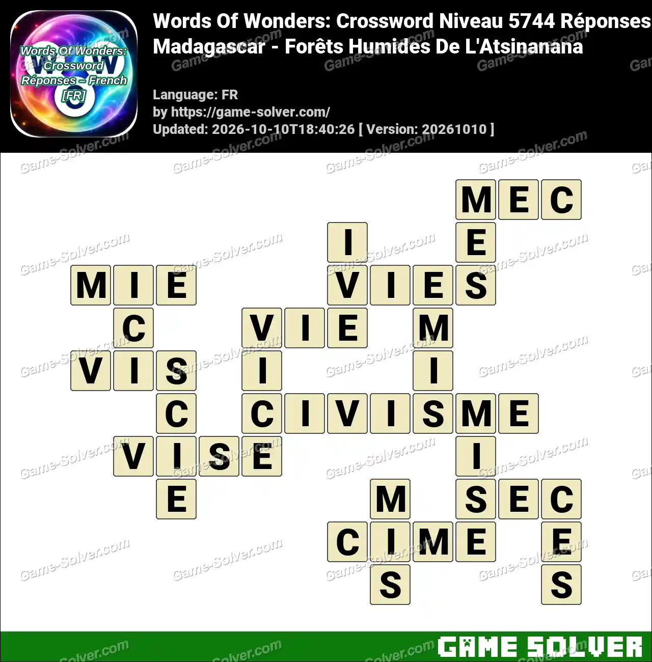 Words Of Wonders: Crossword Niveau 5744 Réponses – Madagascar – Forêts Humides De L’Atsinanana
